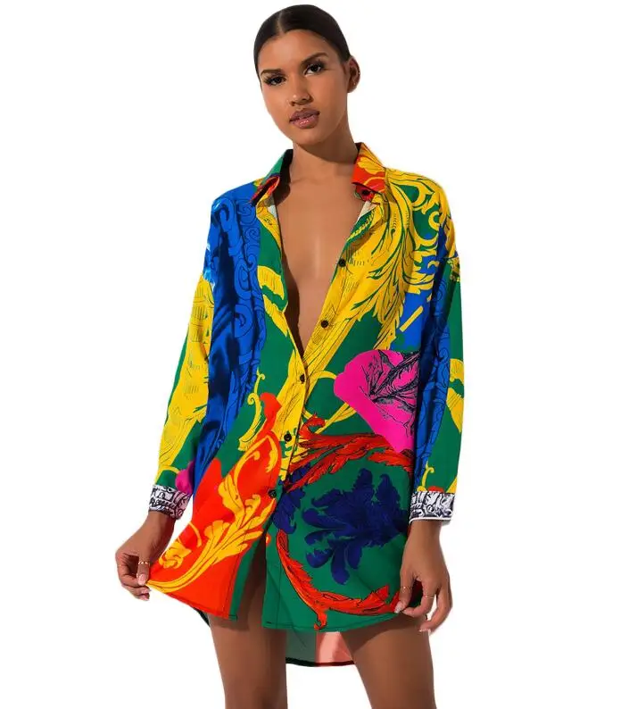 Vestido manga comprida para mulheres, Vestidos de grife, Colorido, Pintado, 1 peça, Roupa por atacado, Nova moda, 2023