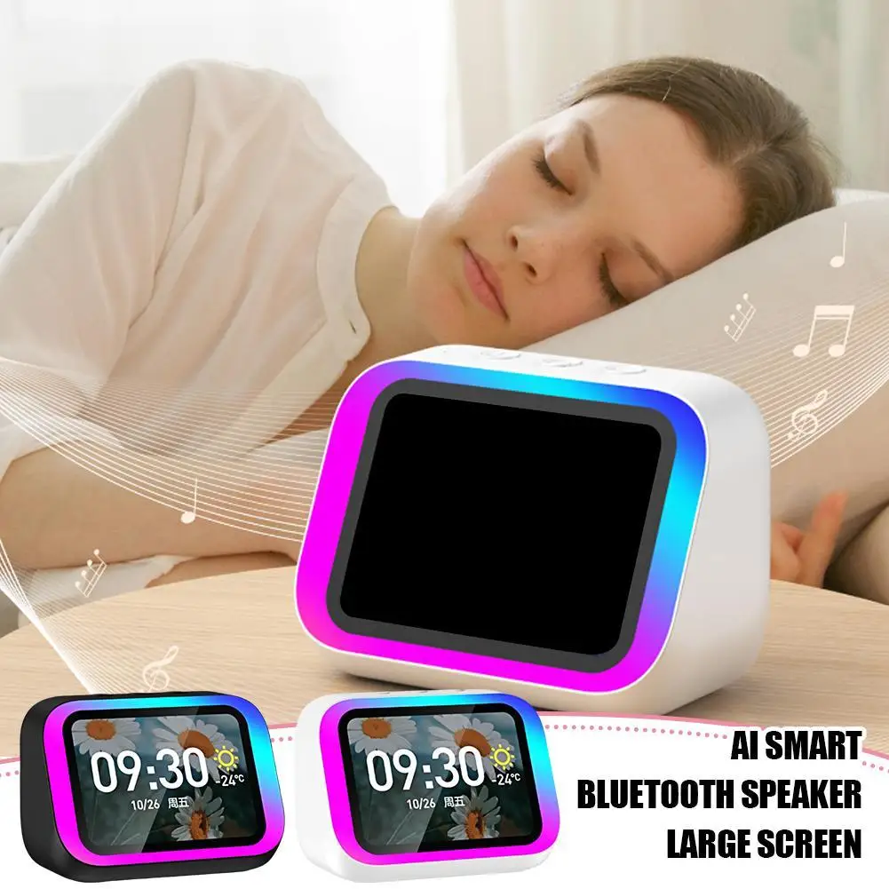 Smart Alarm Clock Bluetooth Speaker AI Intelligent Wireless Weather Display Night Light Music Stories Player Perfect Gift