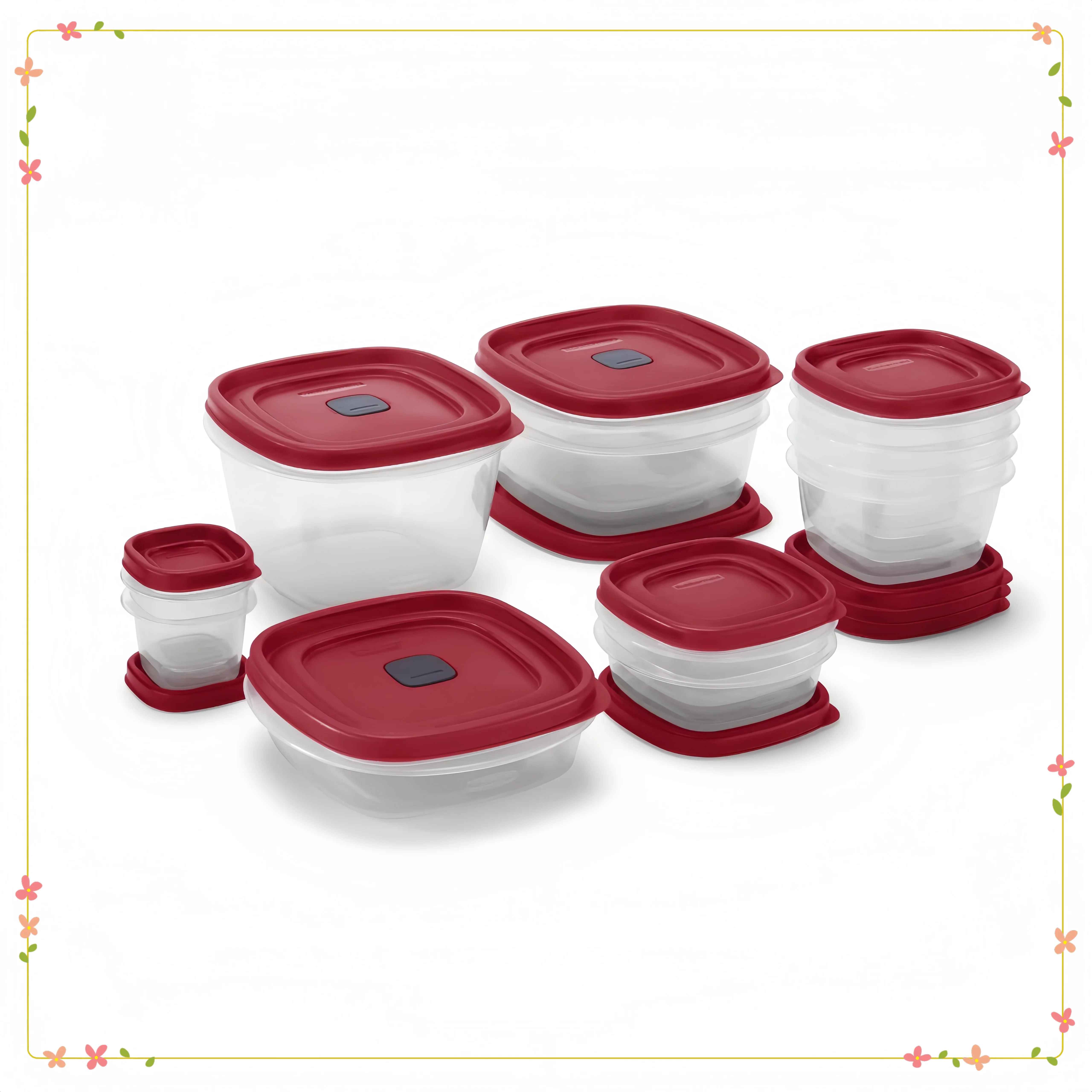 طقم تخزين طعام أحمر مكون من 24 قطعة مع حاويات محكمة الغلق لتنظيم المطبخ وإعداد الوجبة