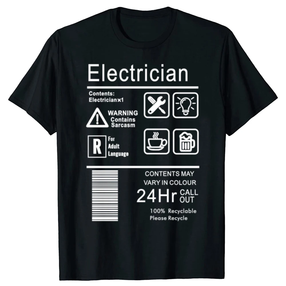 Funny Electrician Package Care Instructions Mens T-Shirts Top Electrical Engineer Summer Men O-Neck Tees Shirt 3D Print Tee