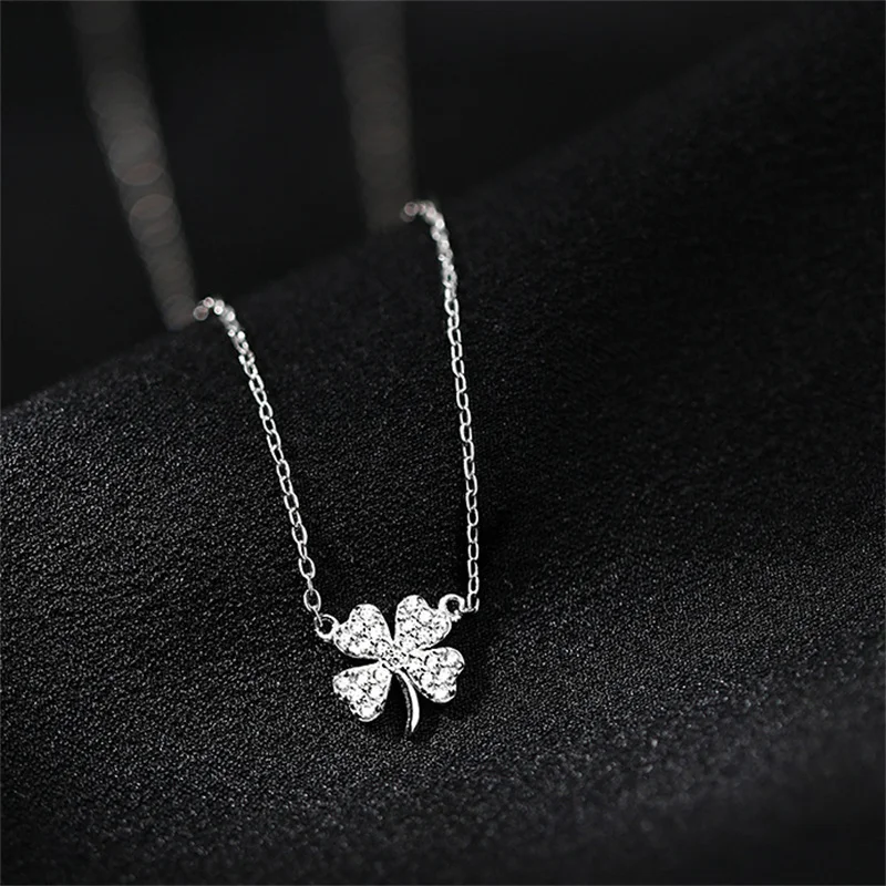 Four-leaf Clover Luck Leaves Sweater Chokers Necklace Crystal Zircon Pendant Chain Necklace For Women Jewelry