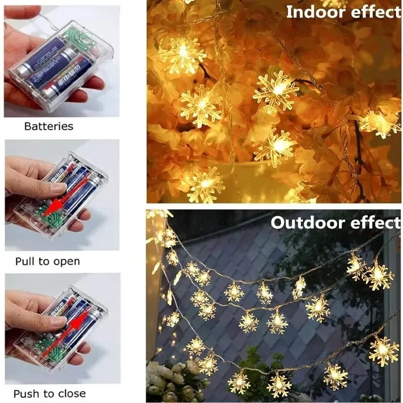 Snowflake LED Fairy String Lights Battery Operated Warm White Garland Lights for Christmas Wedding Party Bedroom Holiday Decor