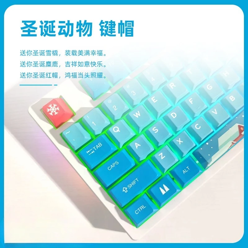 Christmas Animals Theme Keycaps Set Customized PBT Sublimation Cherry Profile Keyboard Cap for Mechanical Keyboard Accessories
