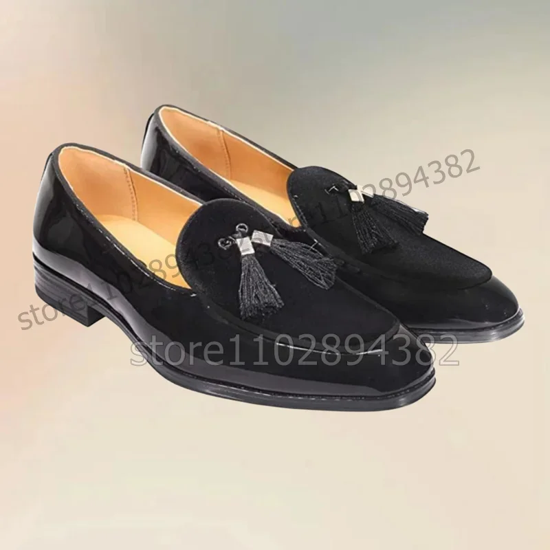 

Black Blue Red Tassels Decor Patchwork Men Loafers Fashion Slip On Men Shoes Luxurious Handmade Party Banquet Men Casual Shoes