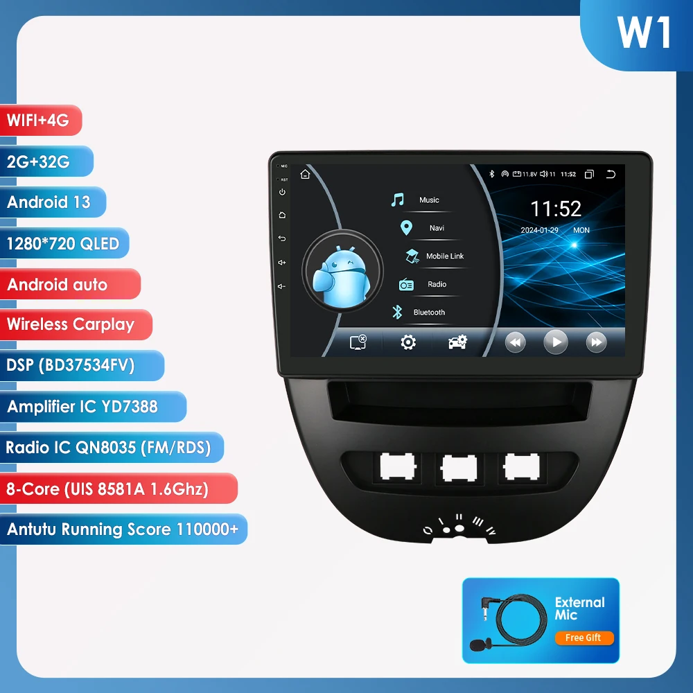 10 "Algpo Android13 Autoradio voor Peugeot 107 Toyota Aygo Citroen C1 2005 - 2014 CarPlay Android Auto UI8581 Intelligent Systeem