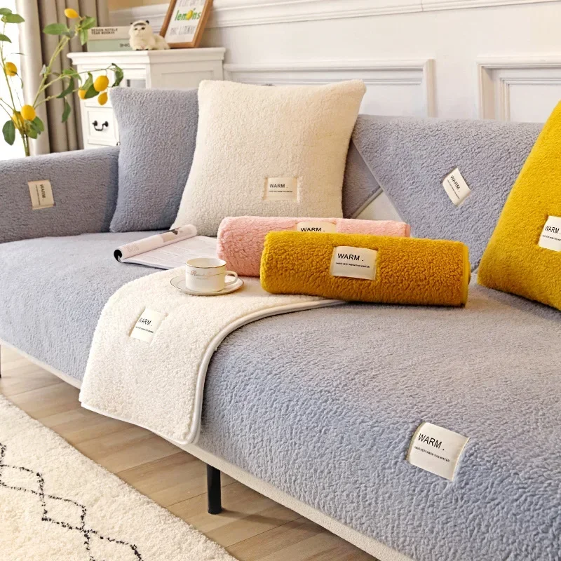 Winter Thicken Plush Honeycomb Sofa Cover Warm Soft Towel Non-slip I Shape Couch Cushion Anti Cat Scratch Living Room Home Decor