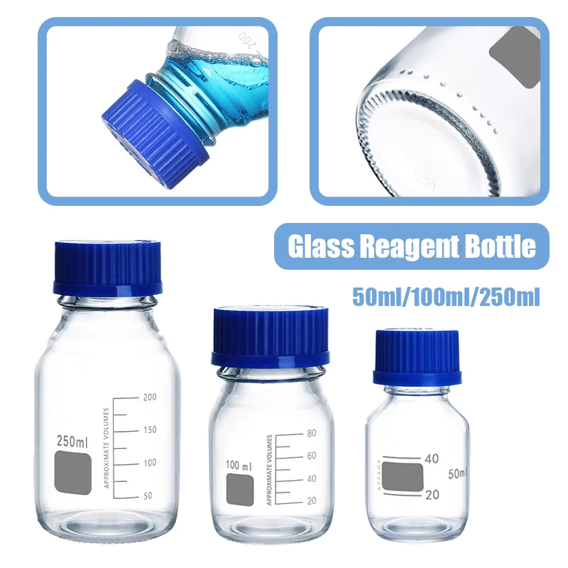 50/100/250ML Blue Cap Reagent Bottle Clear Glass Sealed Laboratory Screw Sample Bottle