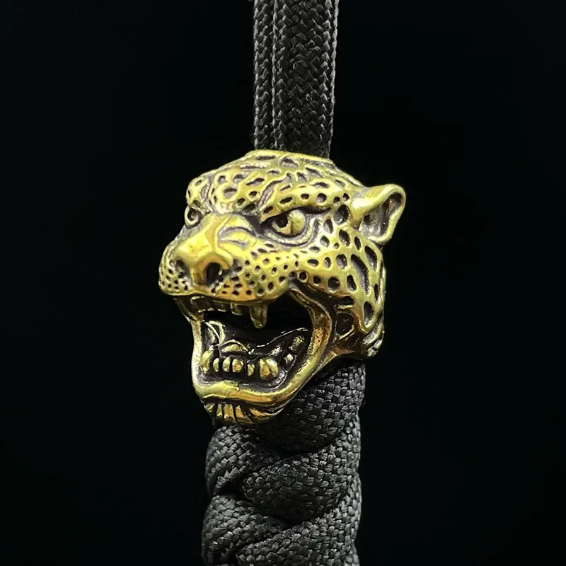 Leopard Head Sculpture Brass Knife Beads Outdoor EDC Umbrella Rope Pendants DIY Paracord Bracelets Accessories Lanyard Hangings