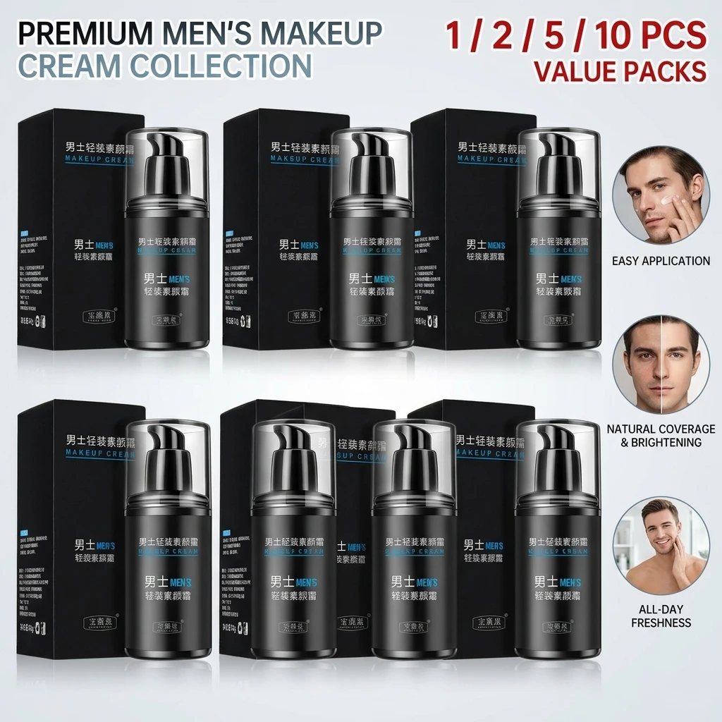 50g Men's Face Cream Whitening Concealer Natural Color Waterproof Sweat Proof BB Acne Mark Isolation Moisturizing for Lazy Stude