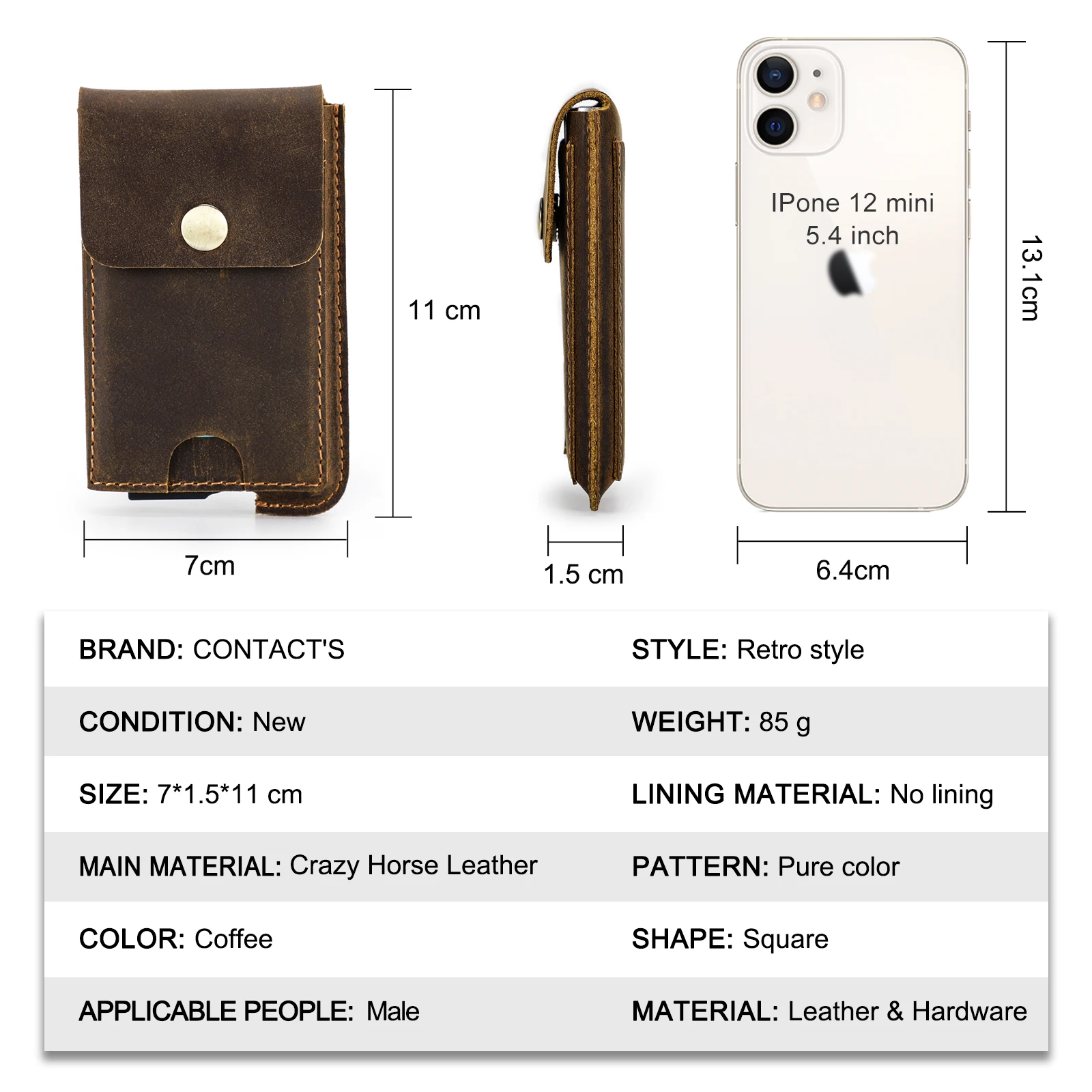 CONTACT'S Dompet Kartu Pria Kulit Kuda Gila Pengait RFID Memblokir Casing Kartu Desain Kasual Pria Mini Kotak Kartu Pemegang Aluminium