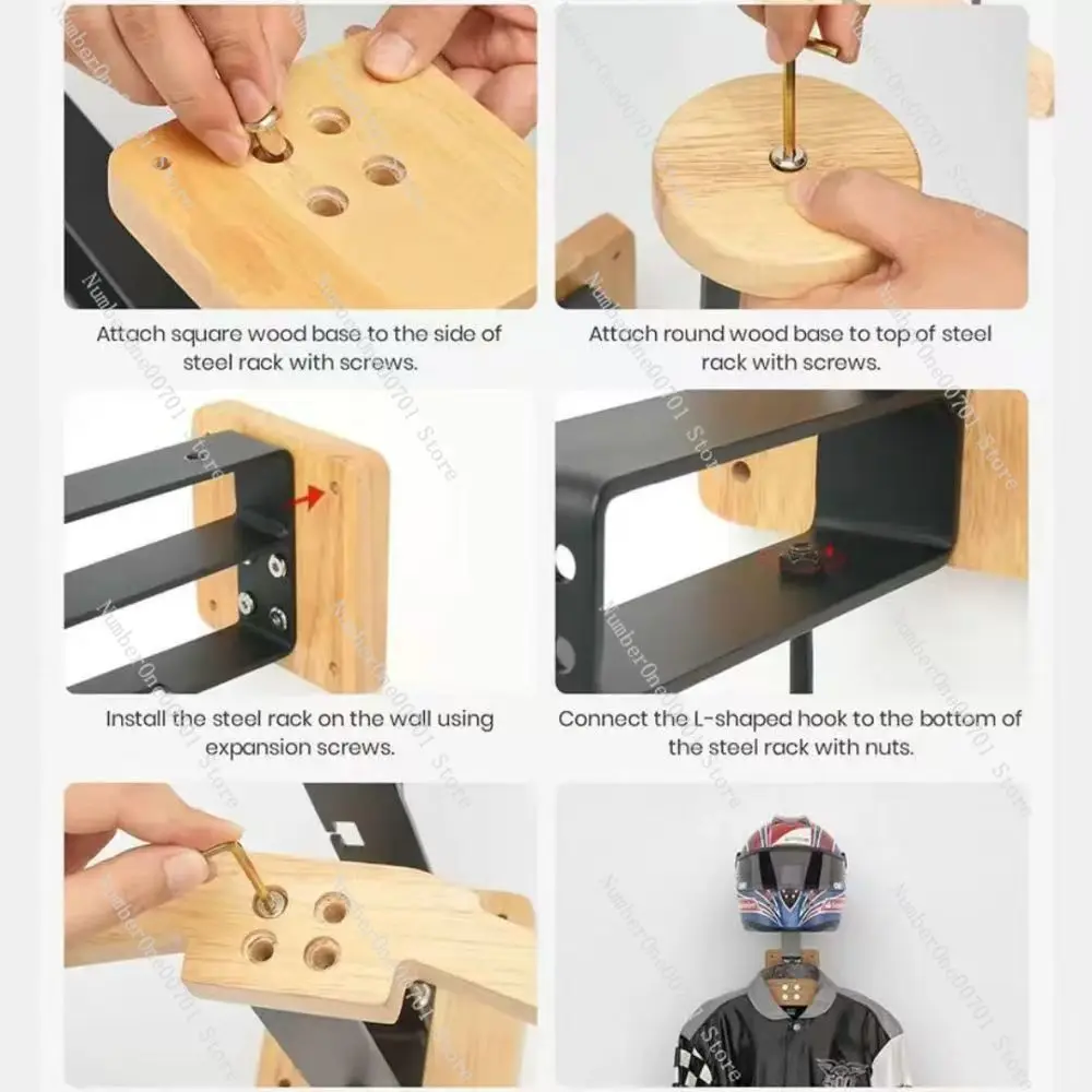 Motorcycle PC full helmet bracket, original color, solid wood, double adjustment, 800g wall-mounted tactical equipment rack view 2
