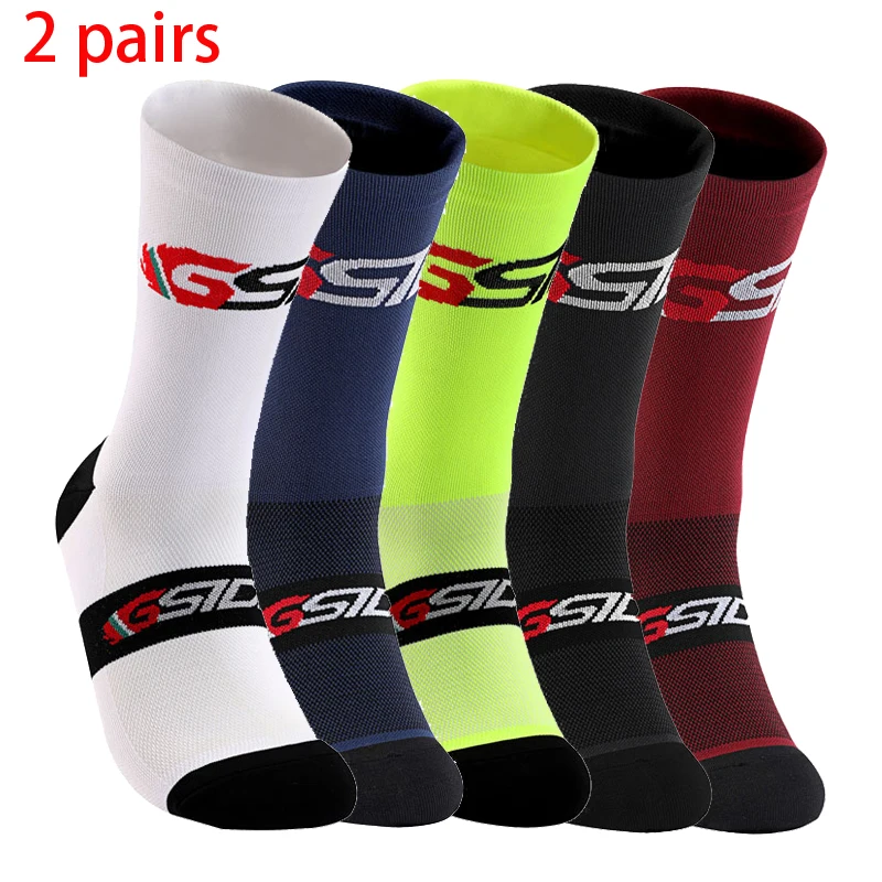 Chaussettes de cyclisme à compression pour infirmière, vélo de route, course à pied, VTT, hauteur du genou, blanc, sport, marque amusante, noir, nouveau, 2023, 2 paires