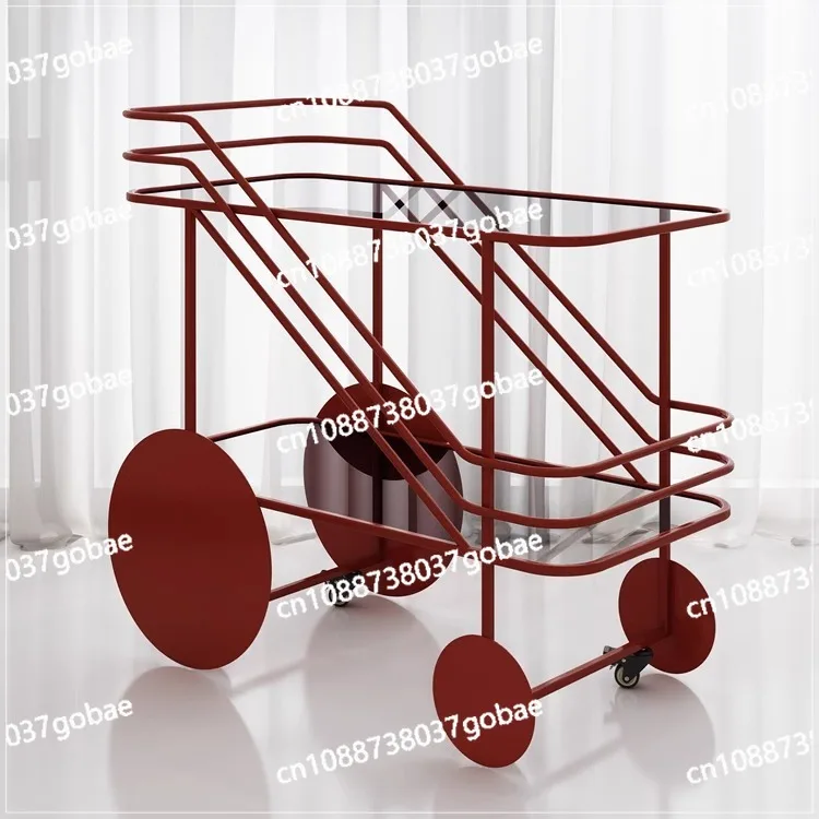 Wine red artistic stainless steel double-layer dining car hotel handcart