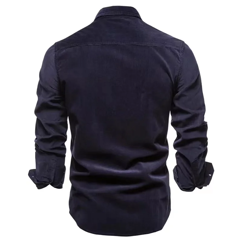 Chemises en velours côtelé pour hommes, chemise sociale à manches longues, coupe couvertes, chemisiers décontractés, 100% coton, document solide,