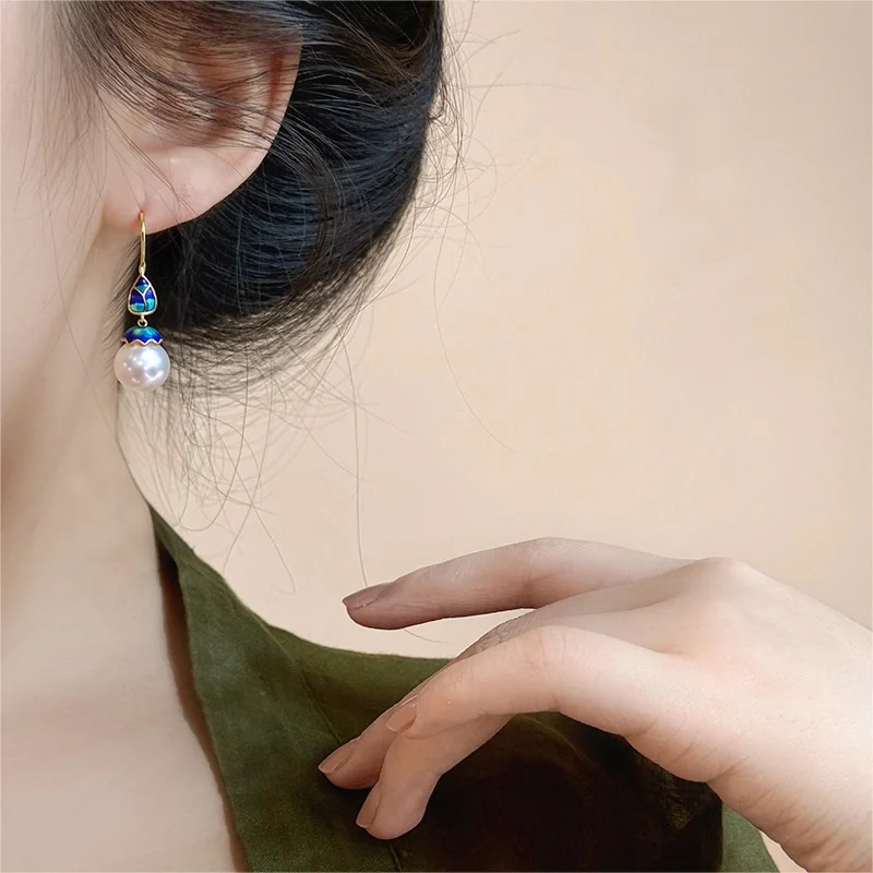 ZHBORUINI Freshwater Pearl Baroque Earring Chinese Style 9-11 Circular Baroque Fashion Jewelry Ethnic Style Retro Gift For Woman 3