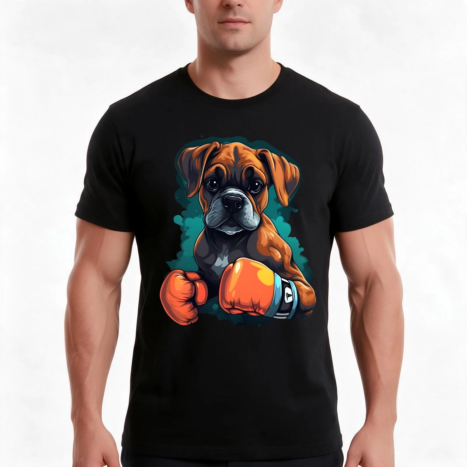 Boxer Puppy 03 T-Shirt, Summer Casual Cotton Tee, Oversized Streetwear Tops, Vintage Graphic Print, Loose Fit Short Sleeve