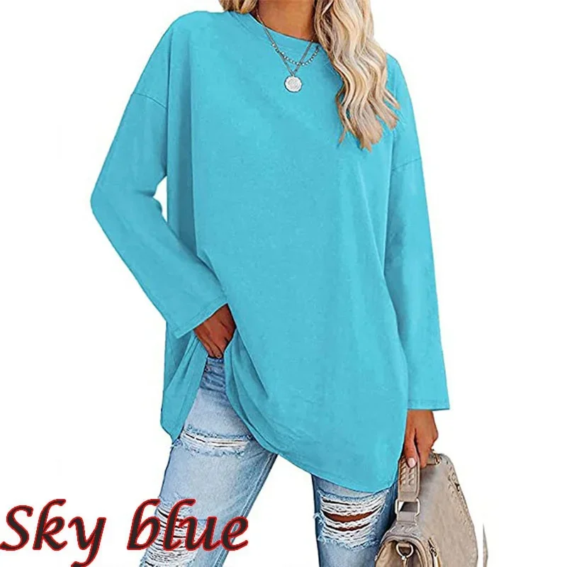 Summer New Leisure Fashion Women Tops Spring And Autumn Long Sleeve Casual Loose Pullovers Solid Color T-Shirts Bottoming Shirts