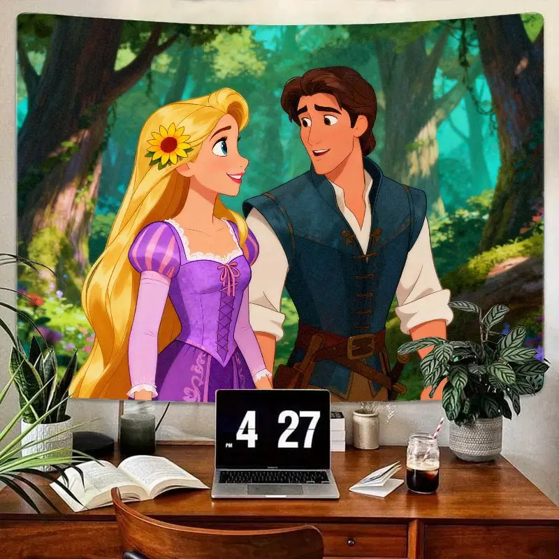 

1 шт., гобелен Disney Tangled Rapunzel Flynn Rider, настенное искусство Enchanted Forest, современный декор комнаты из полиэстера для девочек, детей, подростков Gi