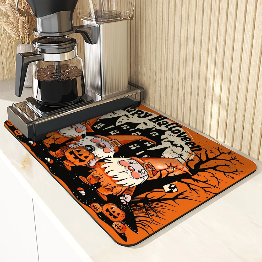 Large Kitchen Absorbent Mat Halloween Dwarf Antiskid Draining Coffee Dish Drying Mat Quick Dry Bathroom Drain Pad Tableware Mat