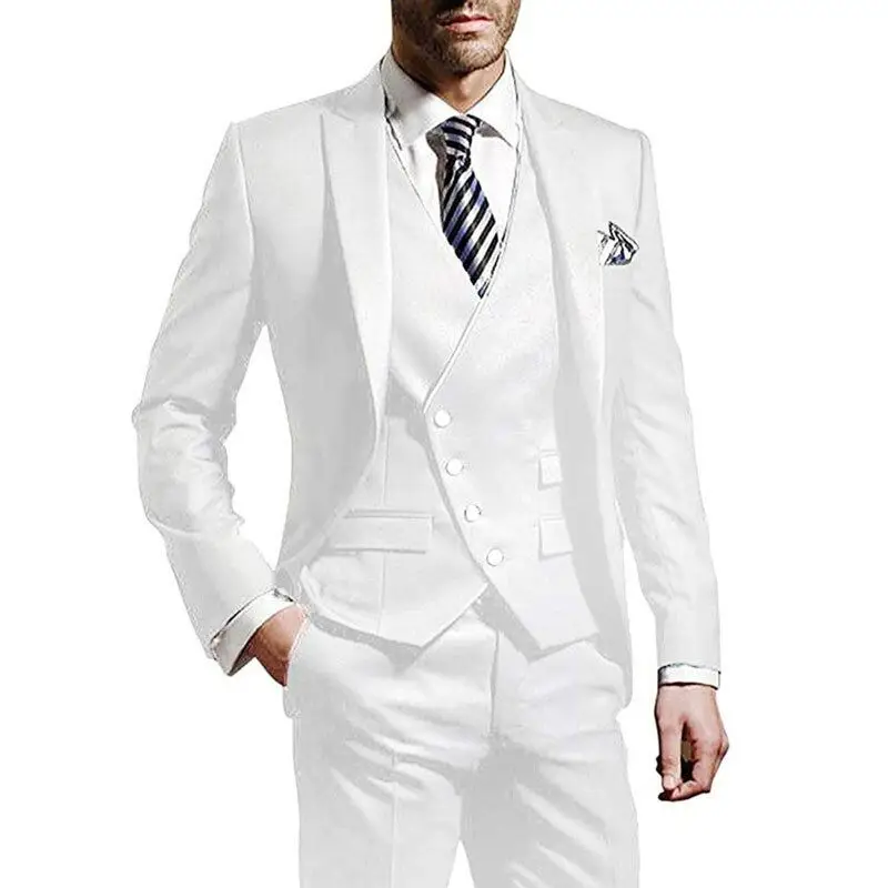 

New Style White Men Suits 3 Pieces Slim Fit Blazer Vest Pants Set Formal Business Wedding Tuxedos for Men Casual Men Clothing