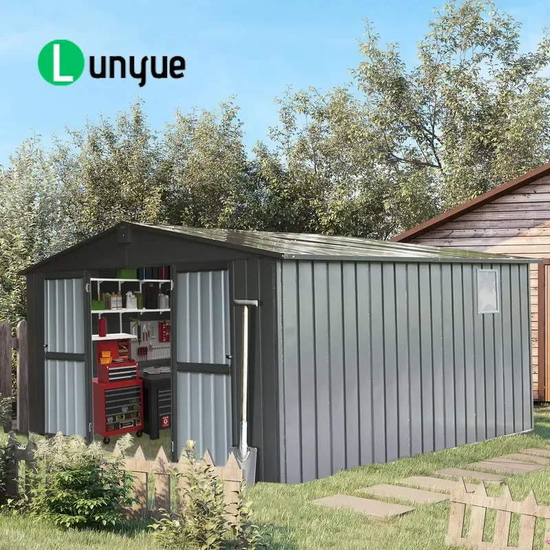 335x381cm Large Outdoor Metal Storage Shed Bicycle Garage with Lockable Double Doors Vents Canopy Gazebo for Garden Yard