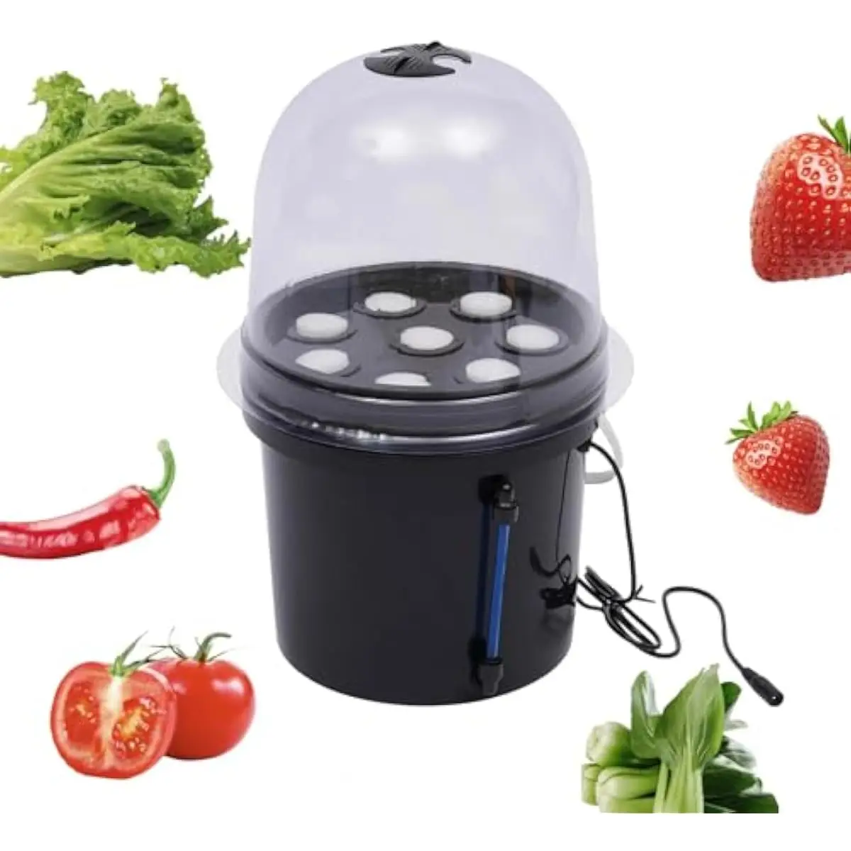 Hydroponic Cloning Kit with 8-Cup Modular Tray Fogger System Clear Dome Adjustable Vents 5L Reservoir Smart Timer 1h On 30m Off