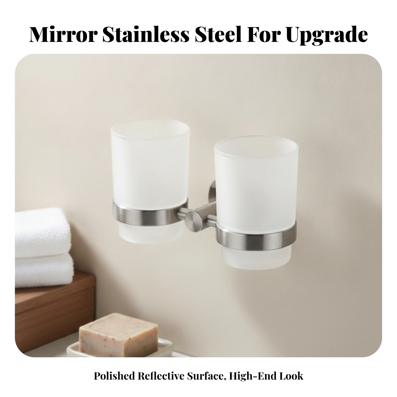 Double Cup Holder with Frosted Cups Stainless Steel Wall Mounted Tumbler Holder with Cups Rust Resistant Sleek for Couples