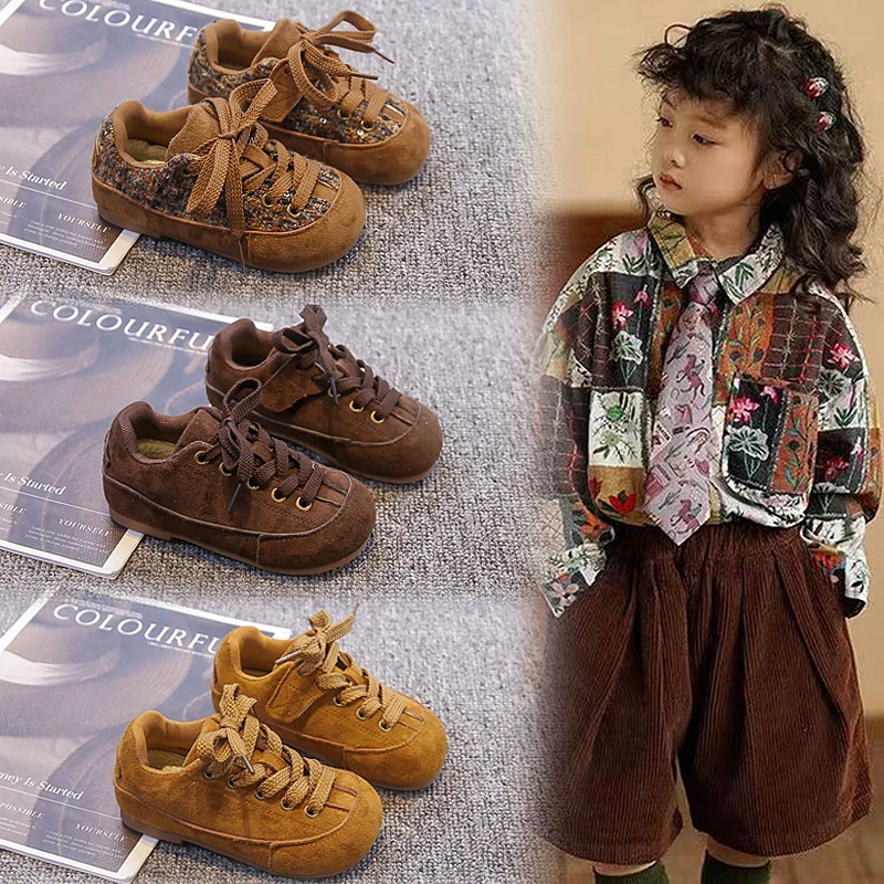 

Fashion Retro Sneakers for Girls 2025 New Autumn Toddler Sport Sneakers Soft Sole All-day Comfort Versatile Kids School Trainers