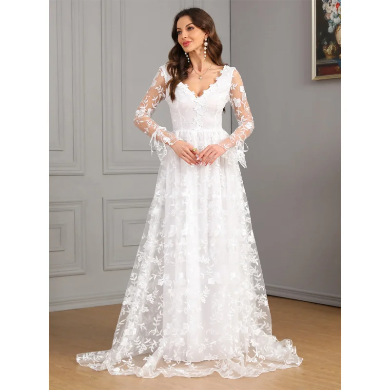 new-european-and-american-women's-clothing-for-autumn-and-winter-new-long-sleeve-stylesvlace-wedding-dress-with-a-large-train-a