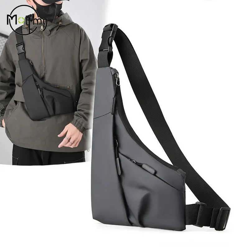 Anti Bag Theft Close Fitting Chest Bag Men's Leisure Leather Film Triangle Bag Crossbody Card Wallet Sports Riding HandbagBolsos