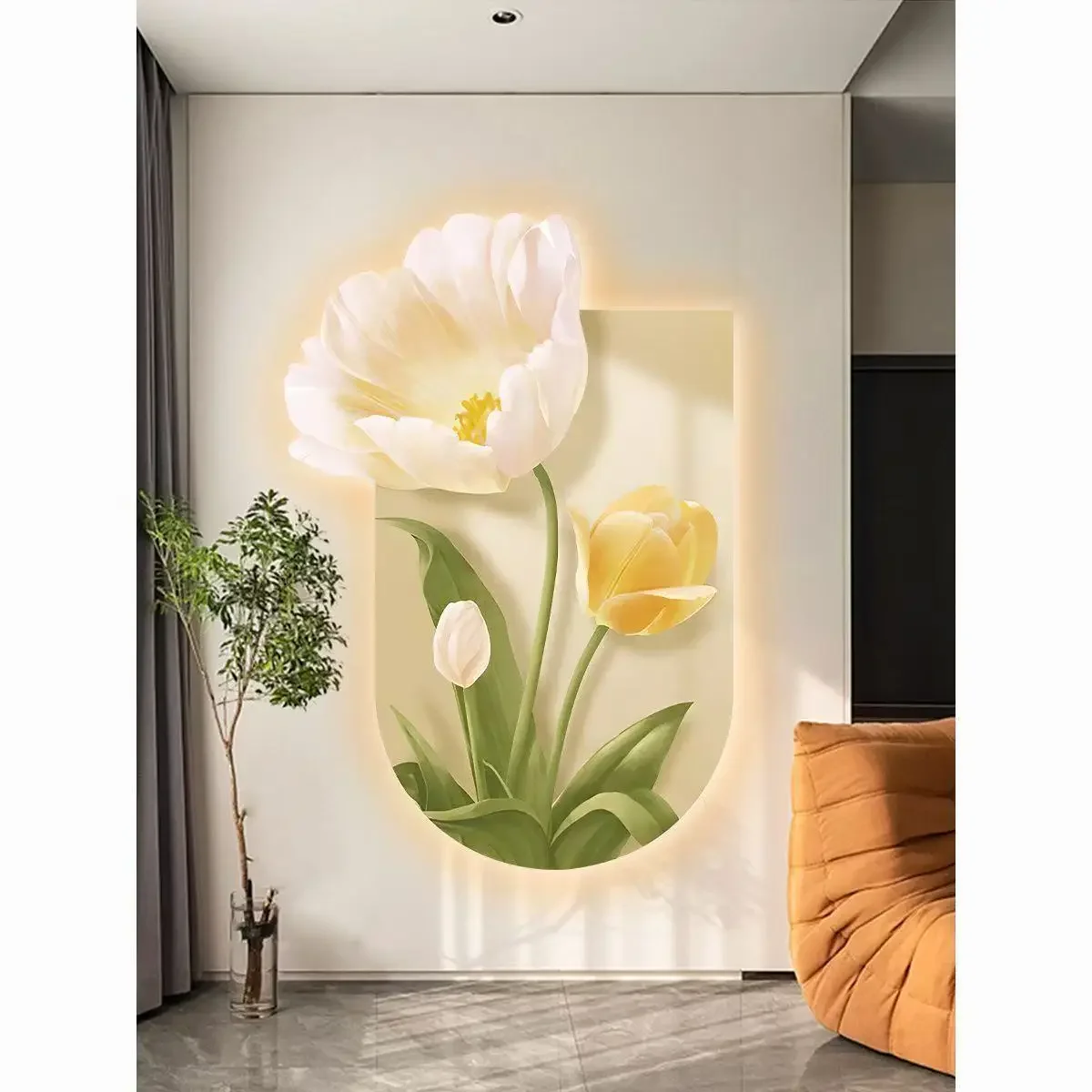 Tulip luminous lamp painting Nordic corridor ins style artistic tulip led living room decoration painting mural hanging painting