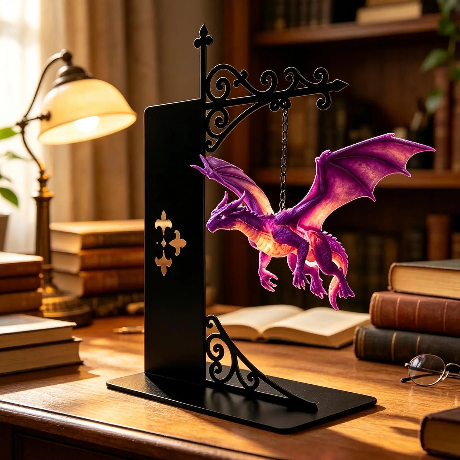 Library Lantern Warm LED Vintage Floating Dragon Portable Bookcase Library Lights for Desk Bedroom Study Room Fantasy Enthusiast