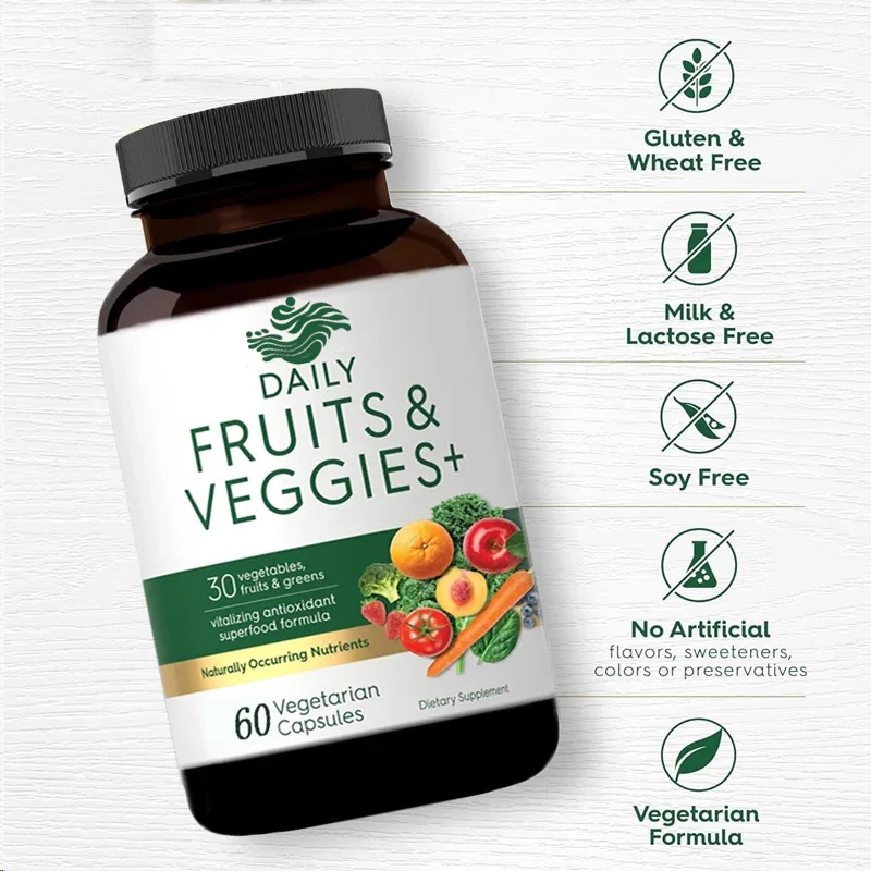 30 Types Of Fruit And Vegetable Supplements, 60 Vegetarian Capsules, Non Gmo, Gluten Free Superfood Formula