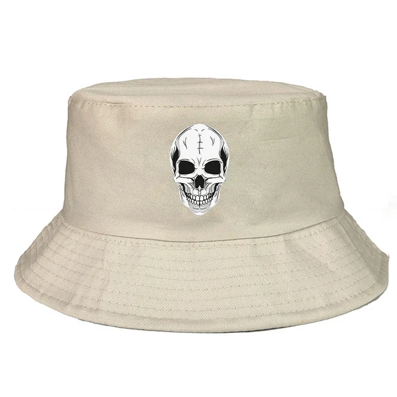 Reversible Skull Print Fisherman's Hat in 7 Colors Multilingual Stylish Bucket Hat Vintage Summer Unisex Daily Casual Panama Hat