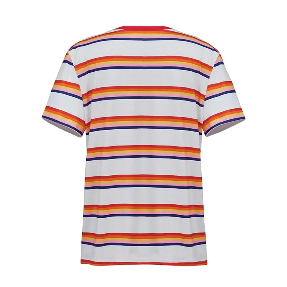 ماكس تأثيري حلي ماكس تي شيرت مخطط غريب تأثيري حلي النمط الأمريكي قصيرة الأكمام كتلة اللون الأعلى المحملة المرأة بلايز #5