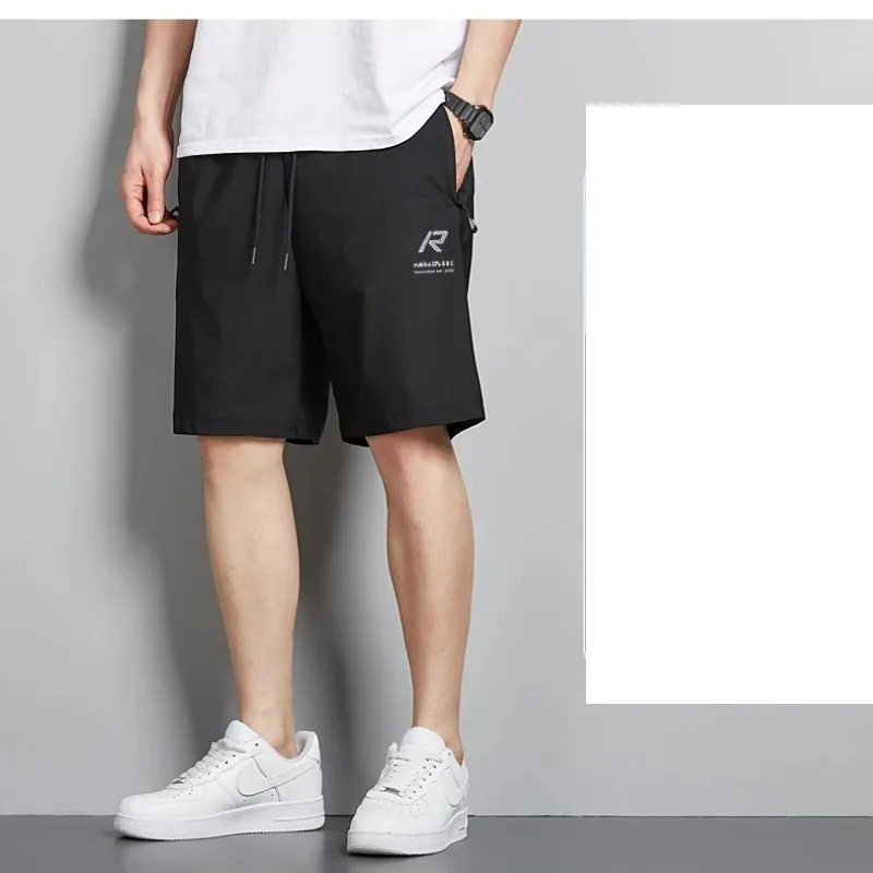 Summer Men's Letter Printing Drawstring Elastic High Waisted Solid Pockets Casual Loose Sports Casual Trousers Vintage Shorts