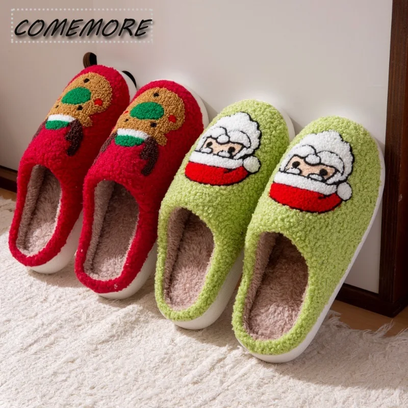 Bedroom Slipper Christmas Deer Slippers Women’s Men Plush Warm Slipper Warm Non Slip Flats Plush Shoes Girls Comfortable Winter