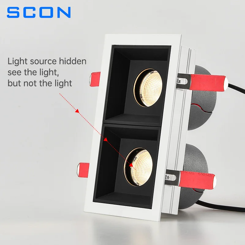 SCON Black White Three Head Square Box Down light Trimless Recessed 3*7W/12W COB LED Grille Lights