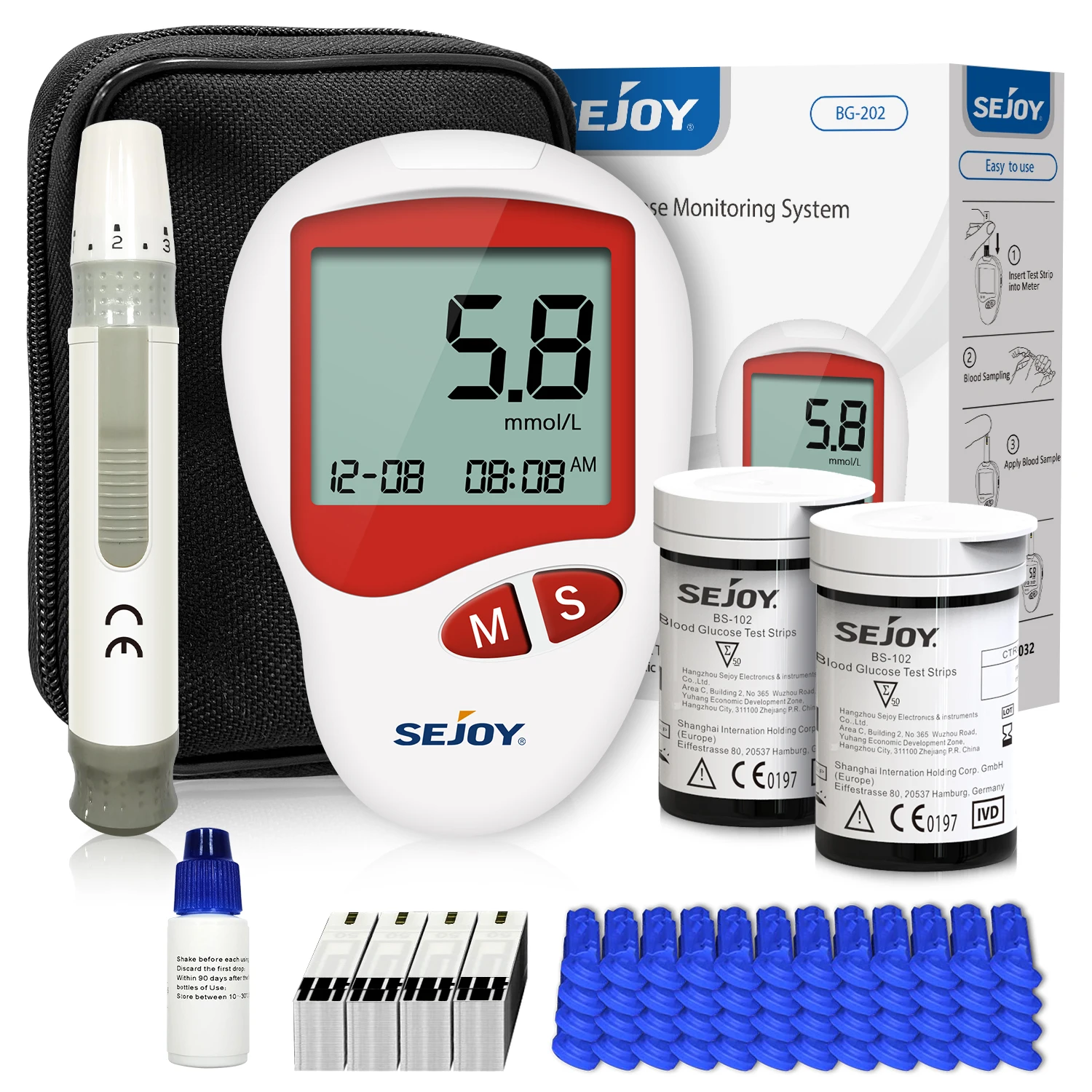 Blutzuckermessgerät Diabetes-Testkit Diabetes-Lancetten-Maschine Glukometer mit 50 Teststreifen Lancetten Blutzuckermessgerät
