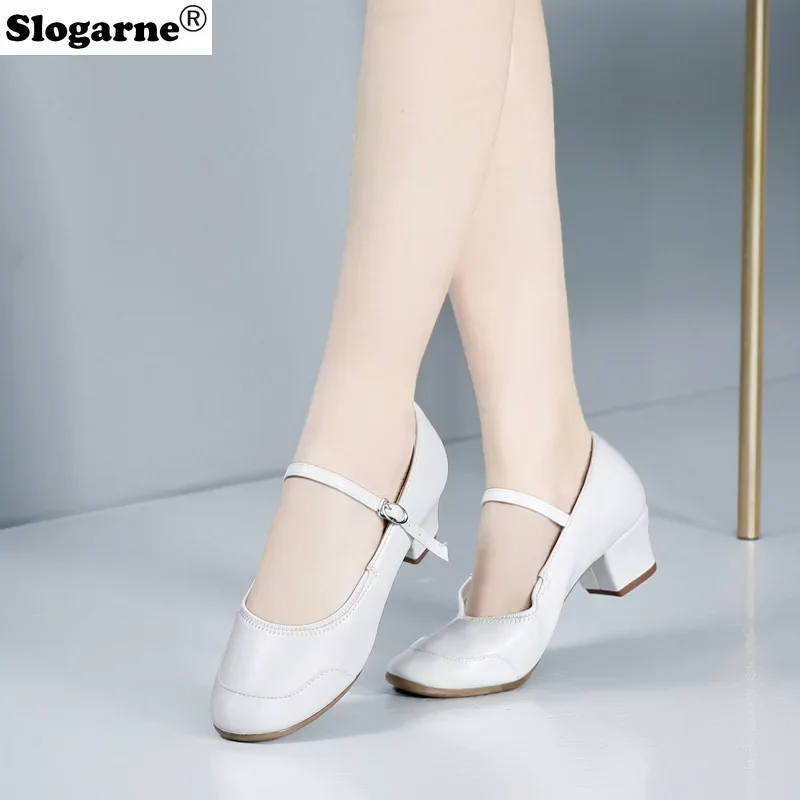 النساء 4 سنتيمتر كعب الأبيض أحذية الرقص الحديثة الفتيات القياسية لينة بولي Leather الجلود أحذية الرقص اللاتينية الجاز قاعة الرقص أحذية المرحلة ارتداء #1