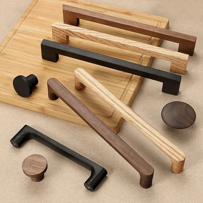 Wooden Furniture Handle Natural Walnut Kitchen Cabinet Handles Shoe Cabinet Drawer Knobs Cupboard Door Pulls Door Hardware