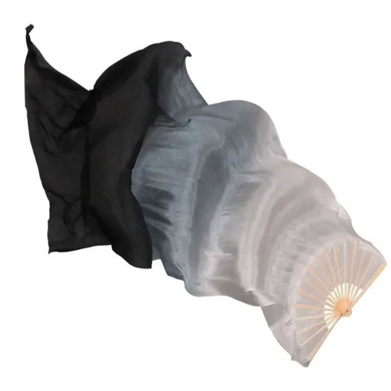Voile de danse du ventre en soie dégradé, teinture à la main, éventail en soie véritable, Long Extra 180cm pour la pratique de la compétition, accessoires de spectacle sur scène, accessoire de danse