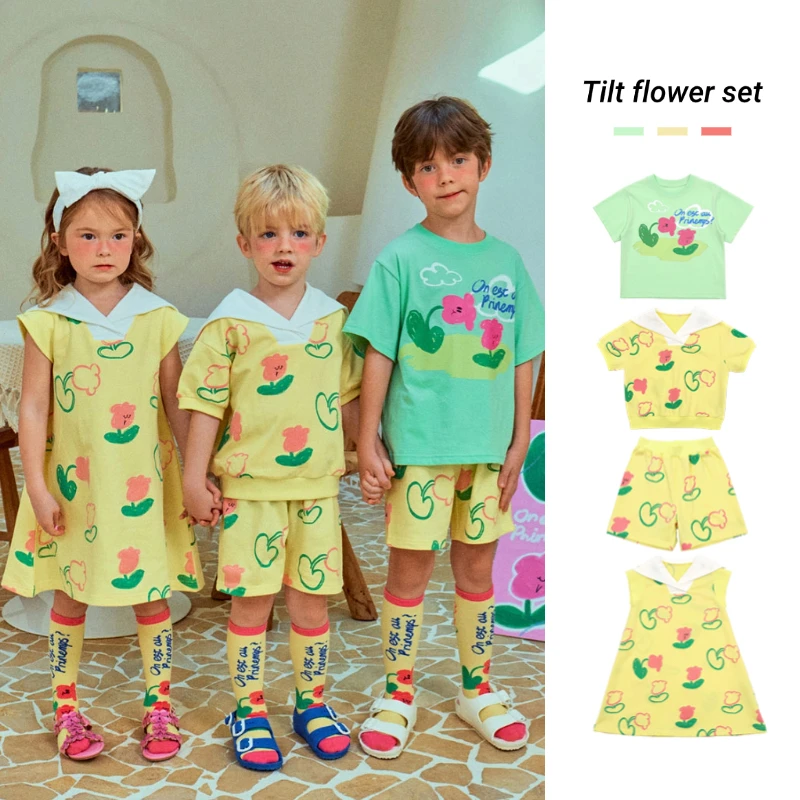 

Корейское карнавальное платье для маленьких девочек с милым принтом яблока, новинка 2023 года, весенне-летний наряд с рубашками и шортами, комплект для детей, передпродажа