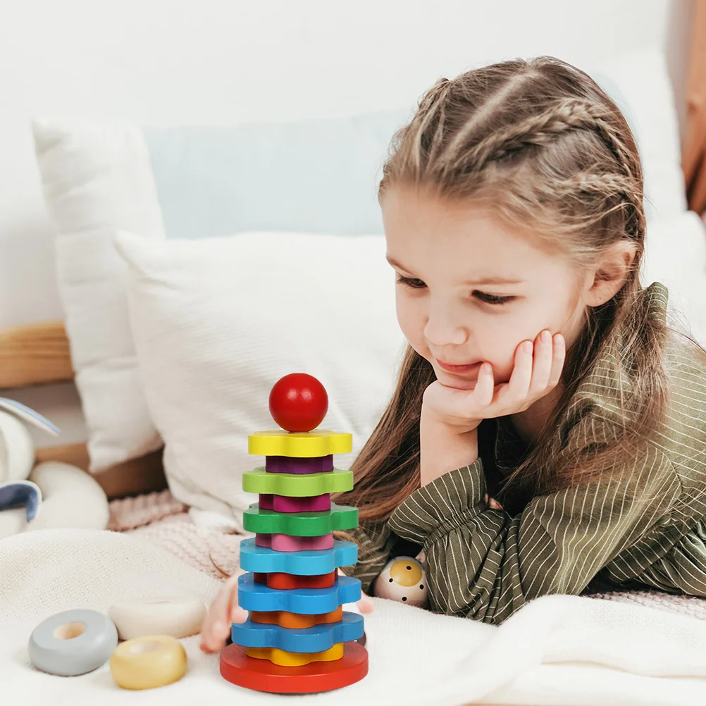 1 مجموعة خشبية قوس قزح كتلة العمود لعبة أطفال التعليمية اللبنات التعلم المبكر اللعب تطوير المهارات الإبداعية