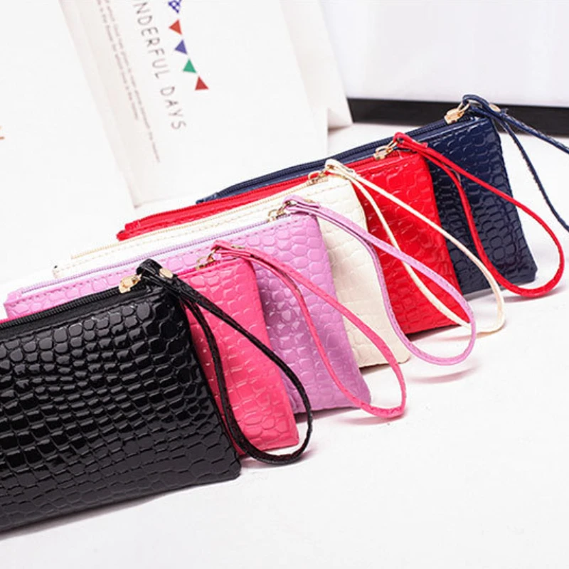 Korean PU Leather Coin Bags Money Pouch Organizer for Women Travel Neceser Keys Phone Storage Bags Crocodile Toiletry Makeup Bag