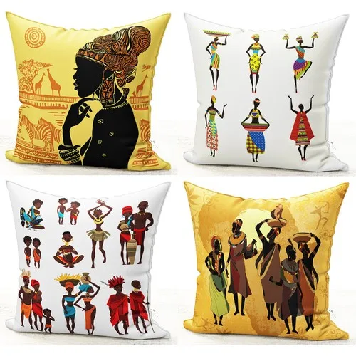 Bk Home Decor Modern African Woman Kombin 4'lü Pillow decorate Case Set 49