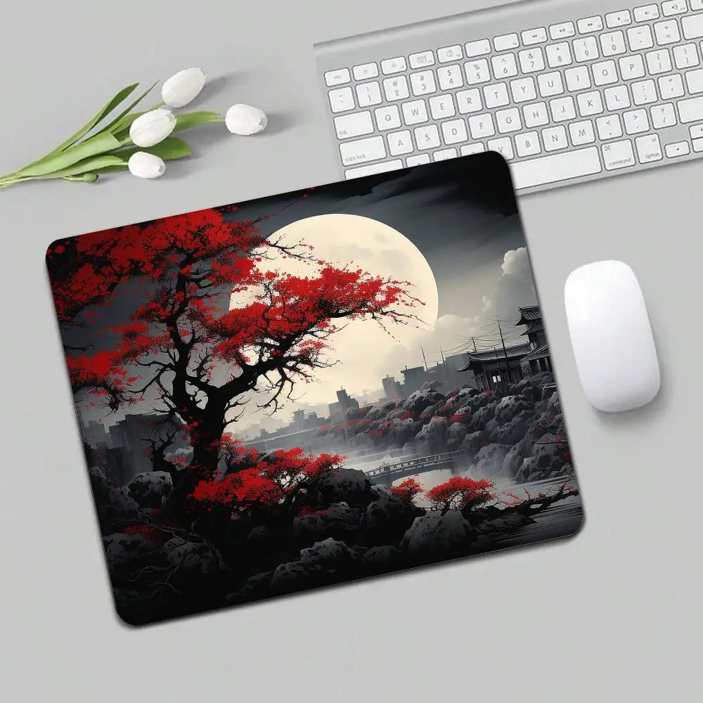 Full Moon Art Landscape Design Small-Sized Mouse Pad Desk Mat Gaming Mats PC Accessories Laptop Office Pads Rubber Anti-Slip