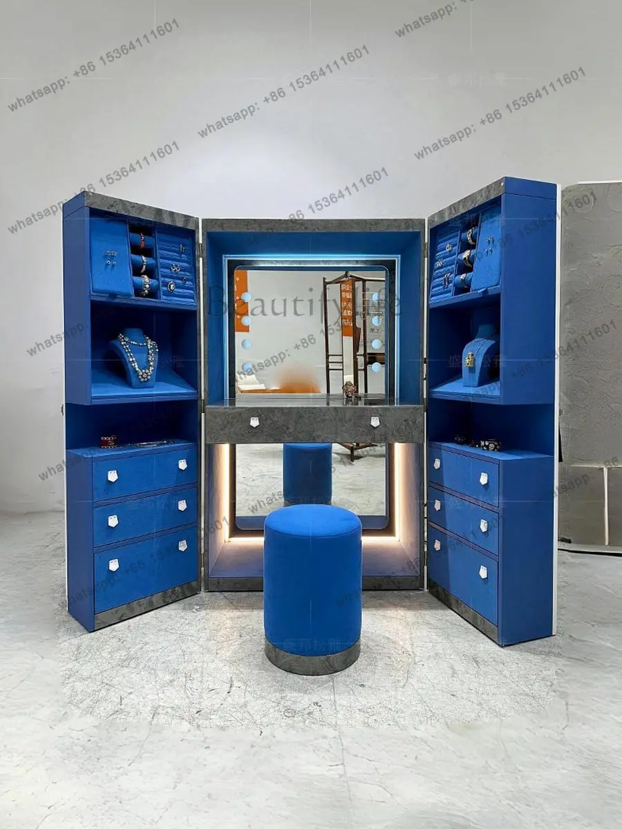 Light luxury floor-to-ceiling jewelry cabinet, dresser, villa design, high-end sense with mirror flannel storage jewelry cabinet