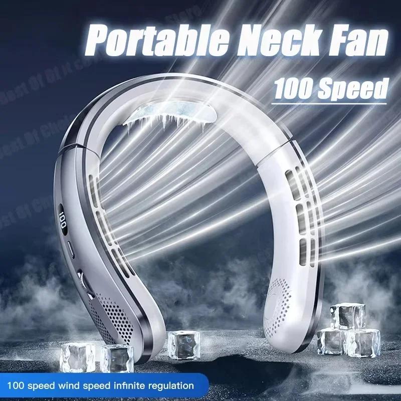 

Mini New USB Hanging Neck Fan 8000mAh Rechargeable Bladeless Portable Mute LED Digital Display Electric Fans Air Cooler