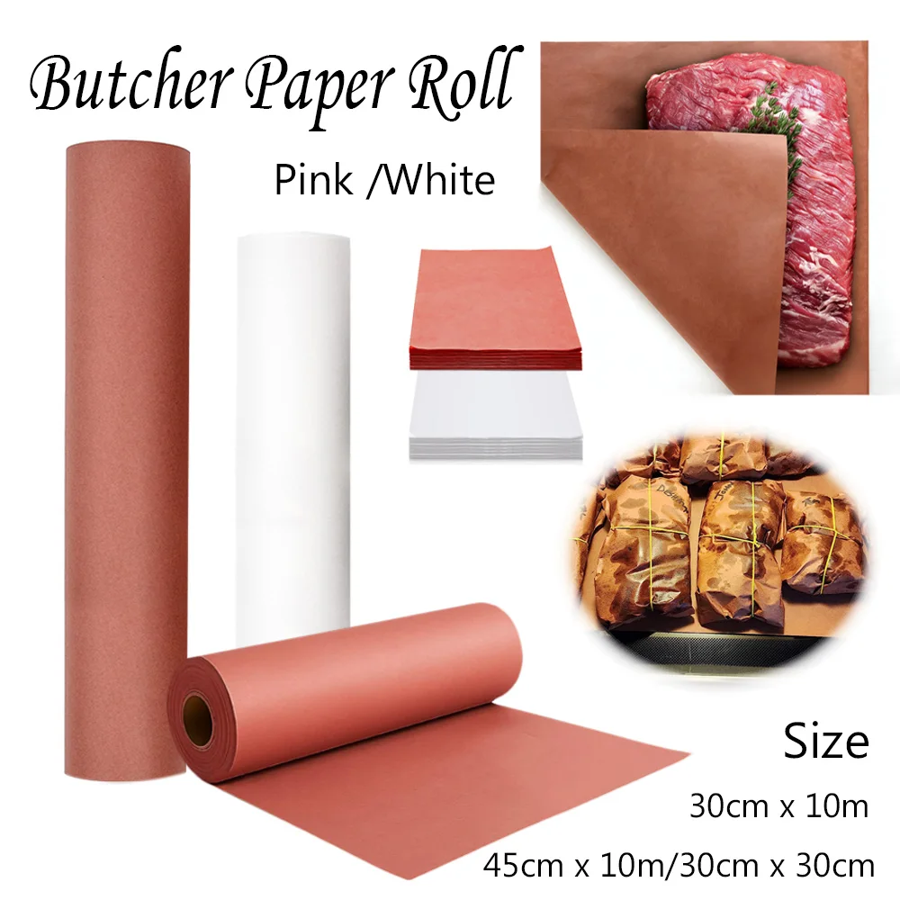 1/2 rollo de papel de carnicero para fumar carne, rollo de papel de carnicero sin cera, 30cm x 10m, papel de regalo de melocotón para fumar carne, pechuga y barbacoa